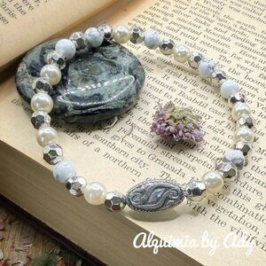 ✨ Moonlit Whisper | Dainty 6mm White & Crystal Bracelet with Silver Accents